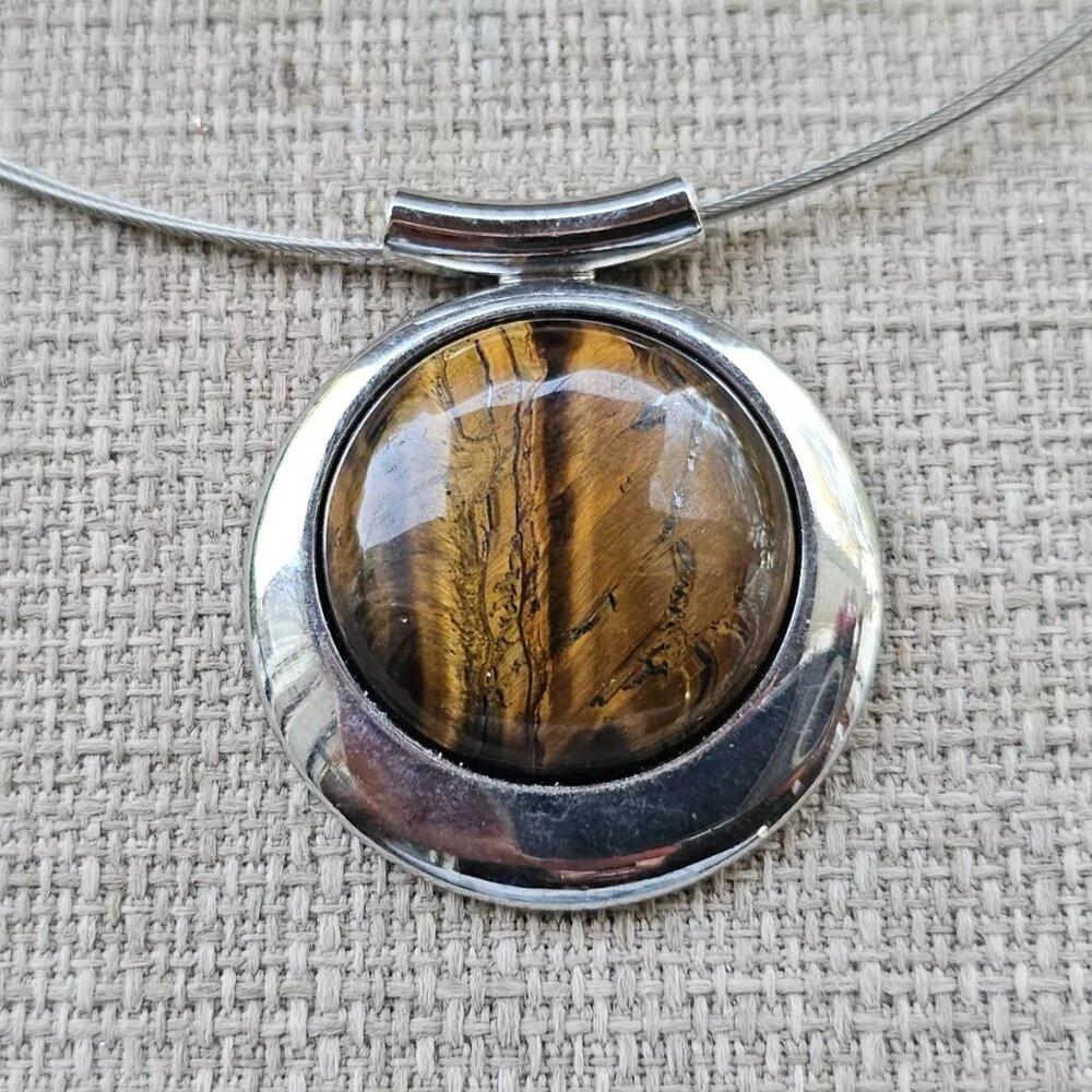 Vintage Necklace Silver Tone Wired Round Pendant Fashion Necklace Jewelry - Picture 5 of 11